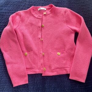 Zara Pink and Gold Cardigan with Cropped Length